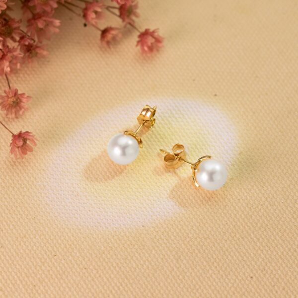 18K PENDIENTES PERLA CULTIVADA 7-7.5 MM ORO BLANCO CIERRE PRESION - Imagen 2