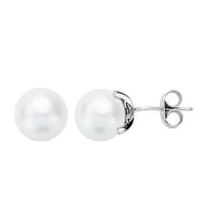18K PENDIENTES PERLA CULTIVADA 7-7.5 MM ORO BLANCO CIERRE PRESION