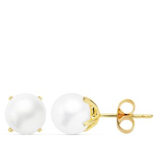 18K PENDIENTES ORO AMARILLO PERLA CULTIVADAS 7.5-8 MM CIERRE PRESION