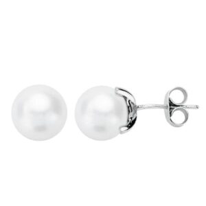 18K PENDIENTES ORO BLANCO PERLA CULTIVADA 7.5-8 MM CIERRE PRESION