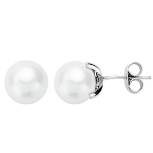 18K PENDIENTES ORO BLANCO PERLA CULTIVADA 8-8.5 MM CIERRE PRESION