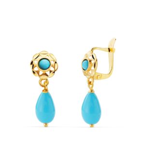 18K PENDIENTES ORO AMARILLO CUBANITAS TURQUESAS. 17X6 MM CIERRE CATALAN
