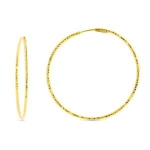 18K PENDIENTES AROS ORO AMARILLO DIAMANTADOS. 40X1.50 MM