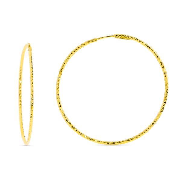 18K PENDIENTES AROS ORO AMARILLO DIAMANTADOS. 40X1.50 MM