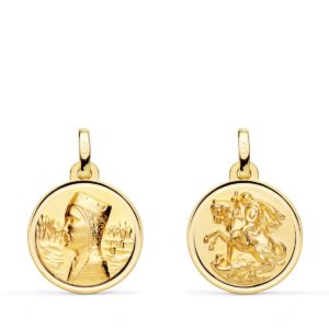 18K ESCAPULARIO ORO AMARILLO VIRGEN MONTSERRAT Y SAN JORGE BISEL 16 MM
