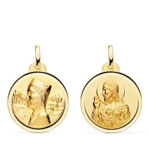 18K ESCAPULARIO ORO AMARILLO VIRGEN MONTSERRAT Y CORAZON DE JESUS BISEL 20 MM