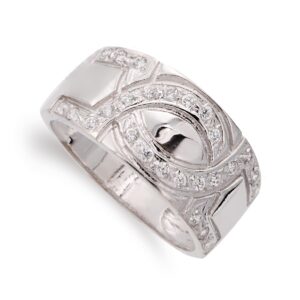 18K SORTIJA ORO BLANCO ANCHA CON CIRCONITAS. ANCHO: 10 MM