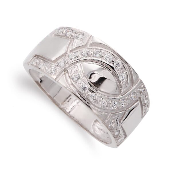 18K SORTIJA ORO BLANCO ANCHA CON CIRCONITAS. ANCHO: 10 MM