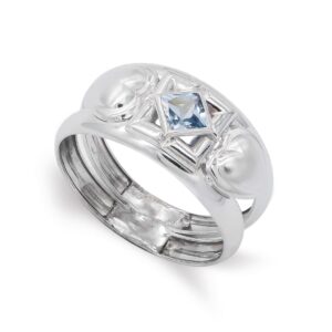 18K SORTIJA ORO BLANCO CON CIRCONITA AGUAMARINA. ANCHO: 10 MM