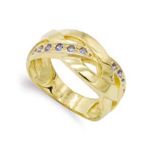 18K SORTIJA ORO AMARILLO MACIZA TRENZADA CON AMATISTAS. ANCHO: 9 MM