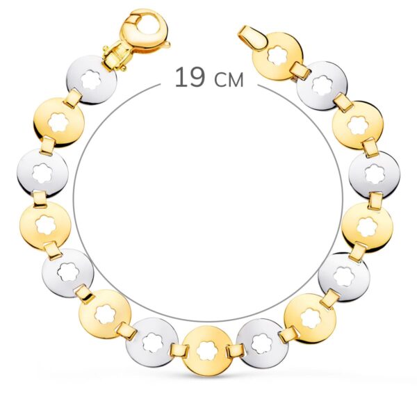 18K PULSERA ORO BICOLOR ESLABONES REDONDOS CON FLOR ANCHO 10 MM LARGO 19CM - Imagen 2