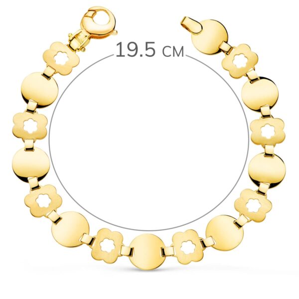 18K PULSERA ORO AMARILLO ESLABON REDONDO Y FLOR MATE ANCHO 10 MM LARGO 19.5CM - Imagen 2