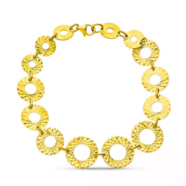 18K PULSERA ORO AMARILLO CIRCULOS TALLADOS. ANCHO 13 MM LARGO 18CM