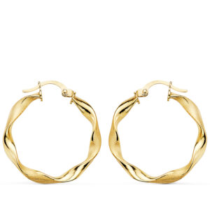 18K AROS ORO AMARILLO HUECOS RETORCIDOS MATE Y BRILLO 24X2.5 MM