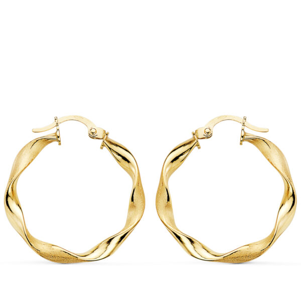 18K AROS ORO AMARILLO HUECOS RETORCIDOS MATE Y BRILLO 24X2.5 MM