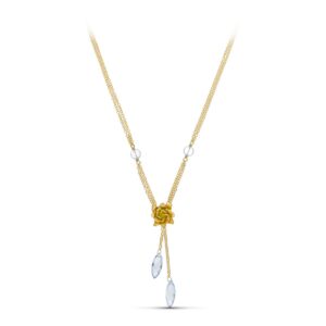 18K GARGANTILLA ORO AMARILLO PIEDRAS COLOR Y FLOR MATE 42CM