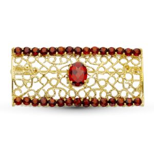 18K BROCHE ORO AMARILLO RECTANGULO GRANATE 43X20 MM