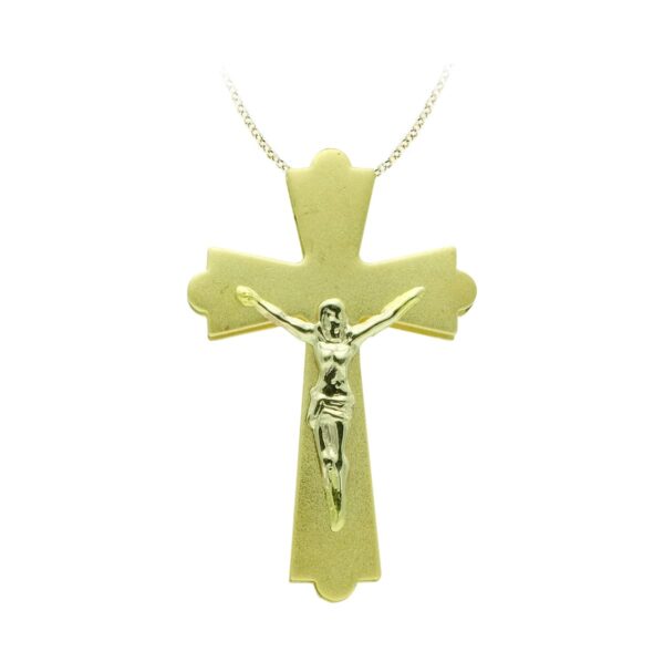 18K CRUZ ORO AMARILLO CON CRISTO BICOLOR 22X14 MM