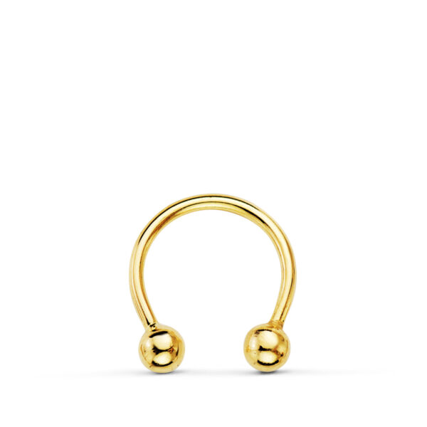18K PIERCING ORO AMARILLO PEZON CURVO CON BOLAS 3MM 11 X 10MM