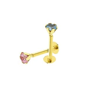 18K PIERCING ORO AMARILLO LABIO PIEDRA 3 MM