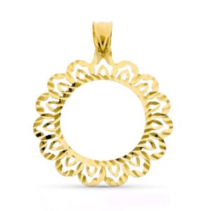 18K PLACA CERCO DE MONEDA ORO AMARILLO 18 MM TALLADO
