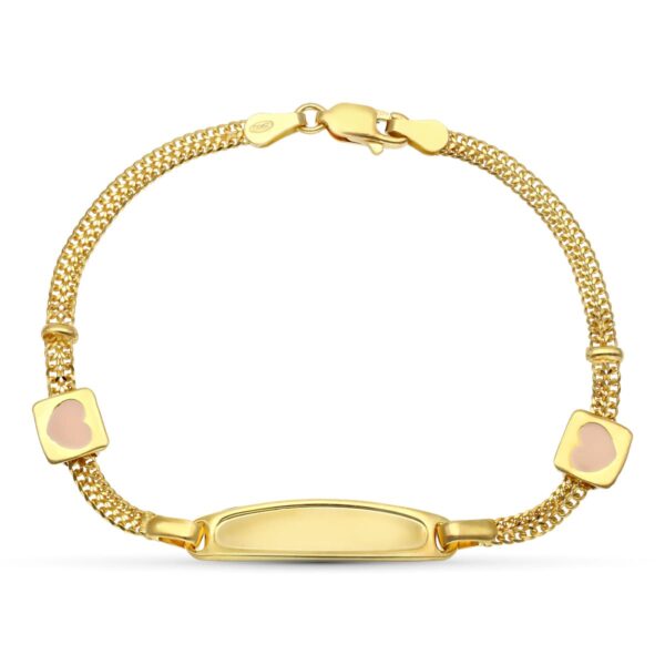 18K ESCLAVA ORO AMARILLO ESMALTE CORAZONES 17.5 CM