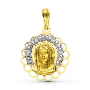 18K MEDALLA ORO AMARILLO ORO BICOLOR VIRGEN NIÑA 19X17 MM