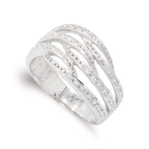18K SORTIJA ORO BLANCO BANDAS CON CIRCONITAS. ANCHO: 11,5 MM