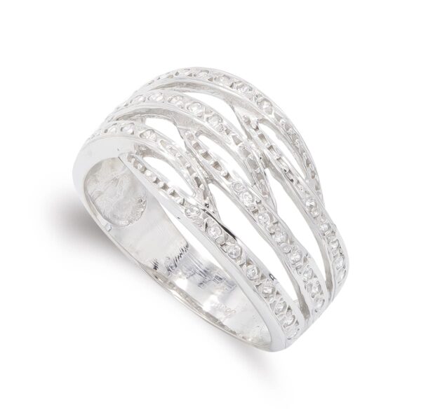 18K SORTIJA ORO BLANCO BANDAS CON CIRCONITAS. ANCHO: 11,5 MM