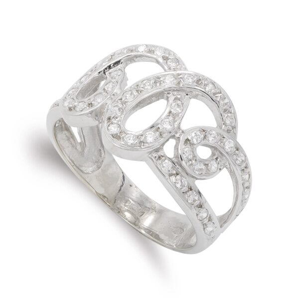 18K SORTIJA ORO BLANCO CALADA CON CIRCONITAS. ANCHO: 12,5 MM