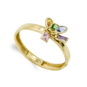 18K SORTIJA ORO AMARILLO CINCO PIEDRAS DE COLORES. ANCHO 3 MM