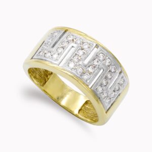 18K SORTIJA ORO BICOLOR GRECA Y CIRCONITAS. ANCHO: 10,5 MM