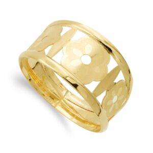 18K SORTIJA ORO AMARILLO FLORES CALADA MATE Y BRILLO. ANCHO: 16 MM