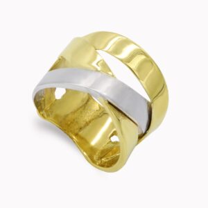 18K SORTIJA ORO BICOLOR LISA CON BANDAS MATE Y BRILLO. ANCHO: 12,5MM