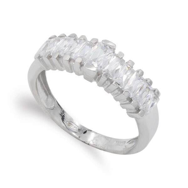 18K SORTIJA ORO BLANCO BARRAS EN ESCALERA CON CIRCONITAS. ANCHO: 6,5 MM