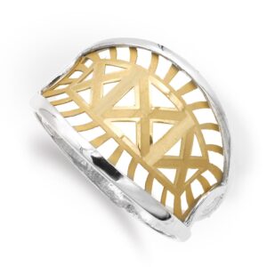 18K SORTIJA ORO BICOLOR MOTIVOS CALADOS. ANCHO: 14 MM
