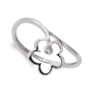 18K SORTIJA ORO BLANCO FLOR 10X10 MM Y CIRCONITA CUERPO 1 MM