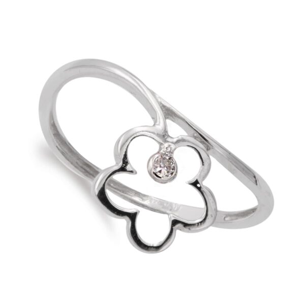 18K SORTIJA ORO BLANCO FLOR 10X10 MM Y CIRCONITA CUERPO 1 MM
