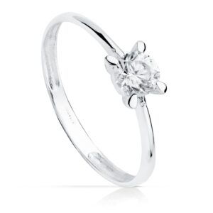 18K SOLITARIO ORO BLANCO CON 4 GARRAS Y CIRCONITA DE 4.5 MM