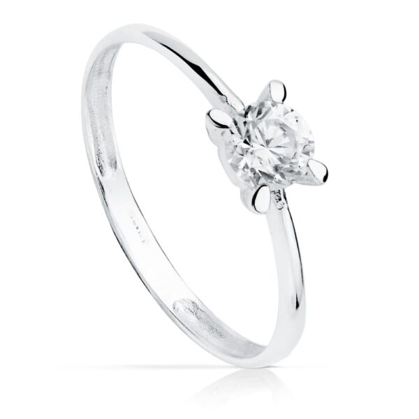 18K SOLITARIO ORO BLANCO CON 4 GARRAS Y CIRCONITA DE 4.5 MM