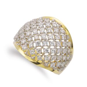 18K SORTIJA ORO BICOLOR ANCHA CON ROMBOS Y CIRCONITAS. ANCHO 19 MM