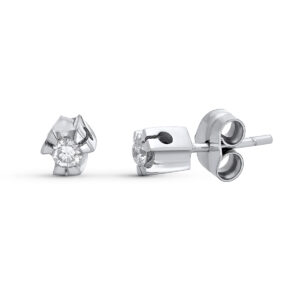 18K PENDIENTES ORO BLANCO DIAMANTES TALLA BRILLANTE 0.20 QTS. 5X5 MM CIERRE PRESION