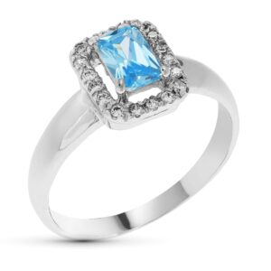 18K SORTIJA ORO BLANCO PIEDRA COLOR Y CIRCONITAS. MEDIDA: 9,5 X 8 MM