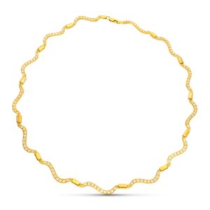 18K GARGANTILLA ORO AMARILLO ONDAS CON CIRCONITAS