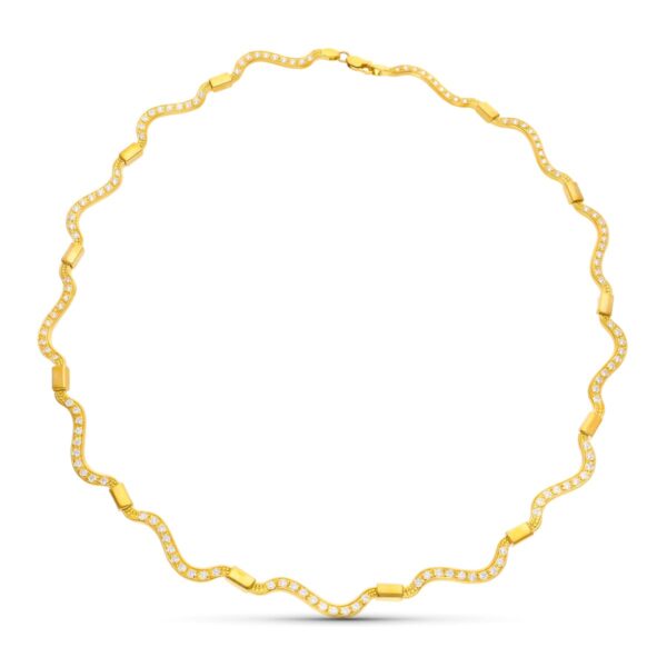 18K GARGANTILLA ORO AMARILLO ONDAS CON CIRCONITAS