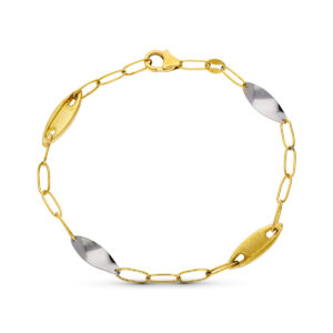18K PULSERA ORO BICOLOR ESLABONES MATE Y BRILLO