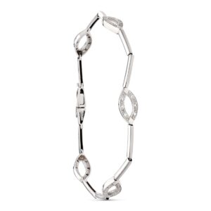 18K PULSERA ORO BLANCO BARRAS Y OVALOS CON CIRCONITA 19.5CM