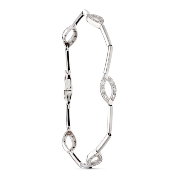 18K PULSERA ORO BLANCO BARRAS Y OVALOS CON CIRCONITA 19.5CM