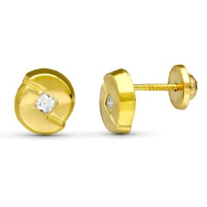 18K PENDIENTES ORO AMARILLO CIRCONITA 7X6 MM CIERRE TUERCA