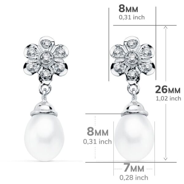 18K PENDIENTES ORO BLANCO PERLA 23X8 MM CIERRE PRESION - Imagen 2